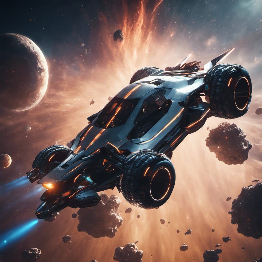 Car Flying in Outer Space: 3D Game Cinematic