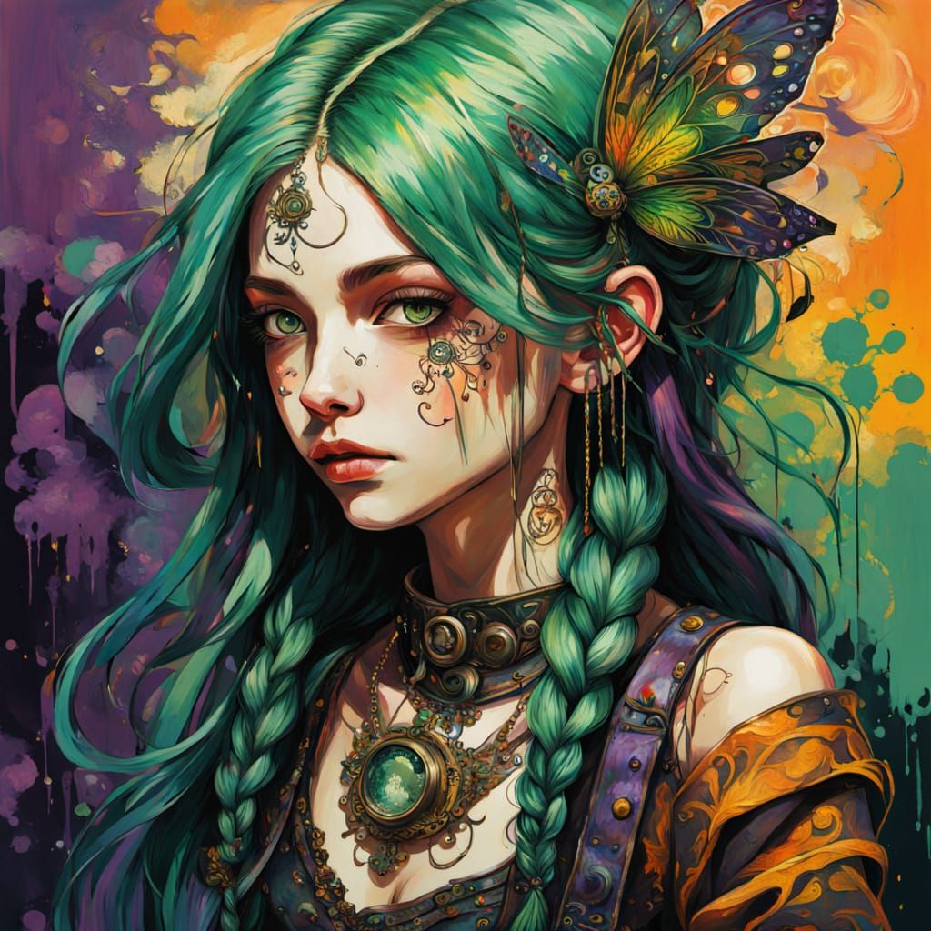 belle petite fée punky, corps entier visage de face, espiègl...