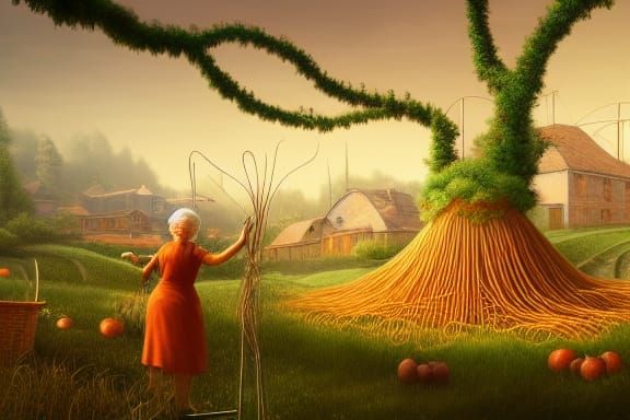 Whimsical Spaghetti Farm with Spaghetti Trees