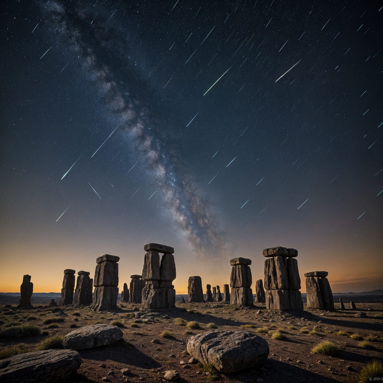 Perseid Meteor Shower over Prehistoric Monoliths