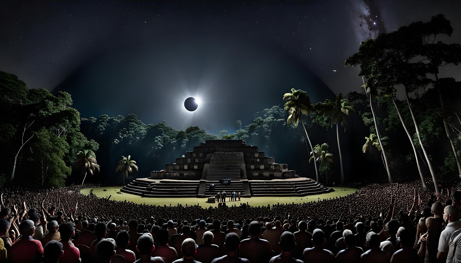 Solar Eclipse Over Mayan Temple, Realistic Photography