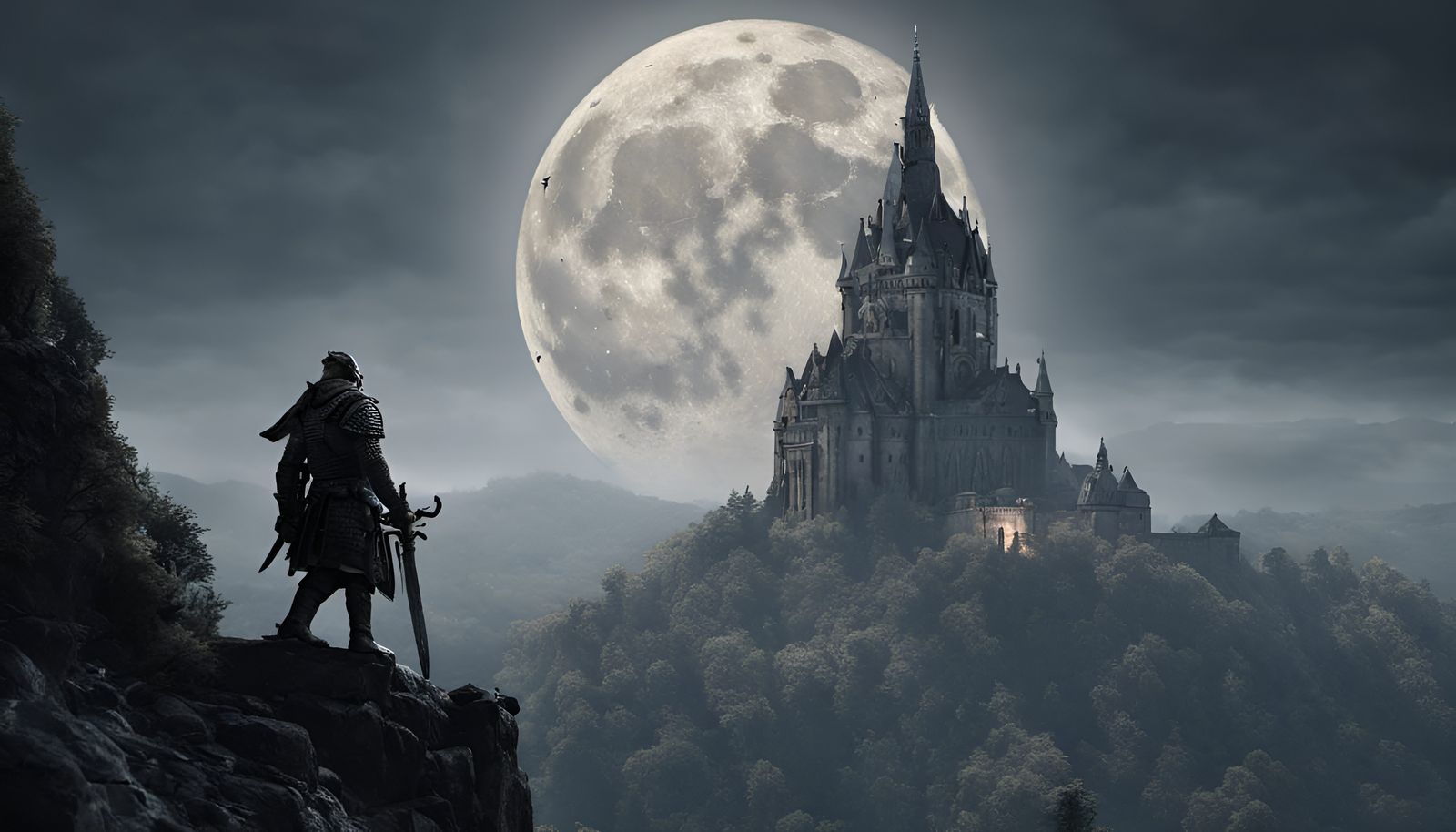 A German warrior in a full-moon night