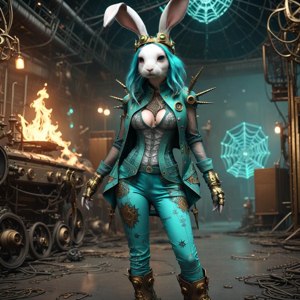 Evil Rabbit in Steampunk Gear with Star Crown