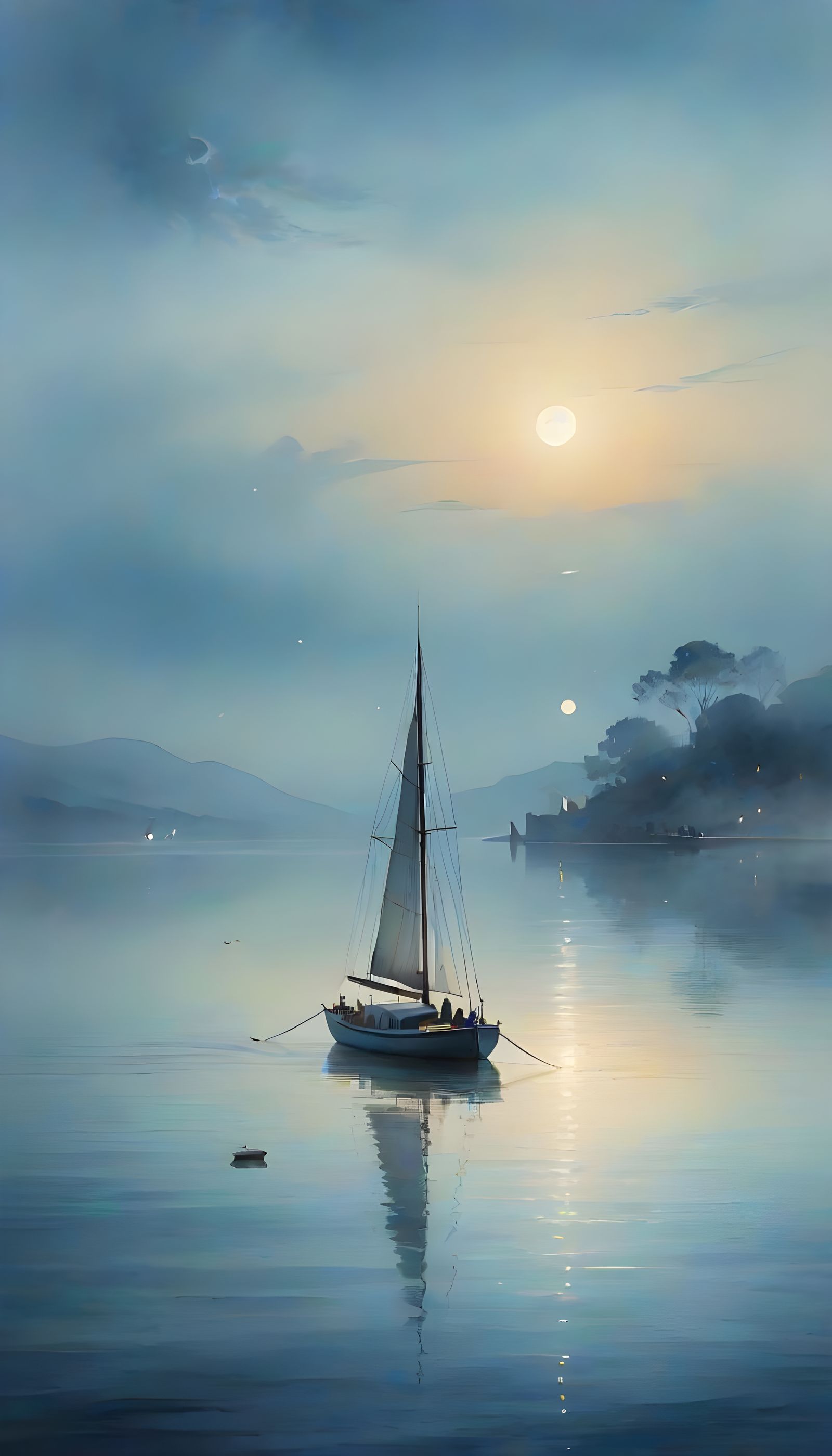 Luminous Lagoon Scene in Watercolor Style