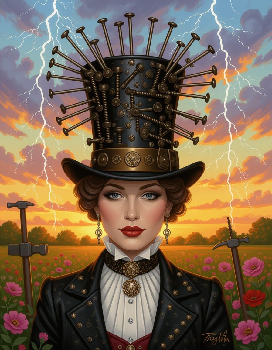 Steampunk Hat Fashion Woman in Sunset Light