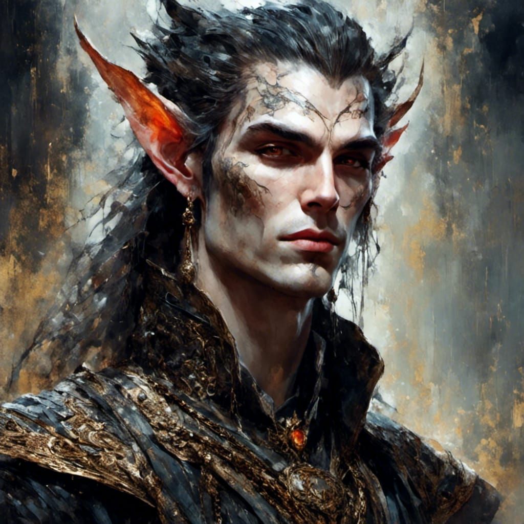 Devious Elf Portrait in Gouache Painting Style