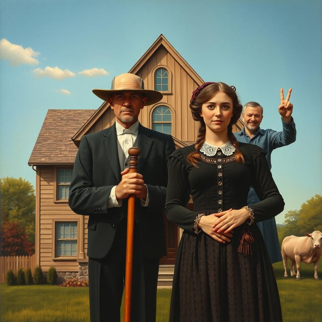 American Gothic Photobomb: Oil Painting with a Twist