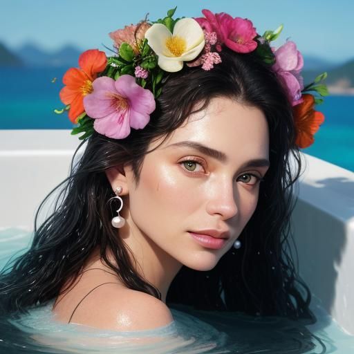 Woman in Bathtub with Flowers, Studio Portrait