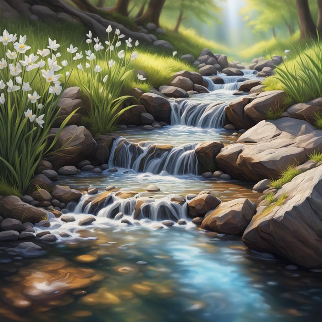 Hyperrealistic Crystal Spring and Babbling Brook