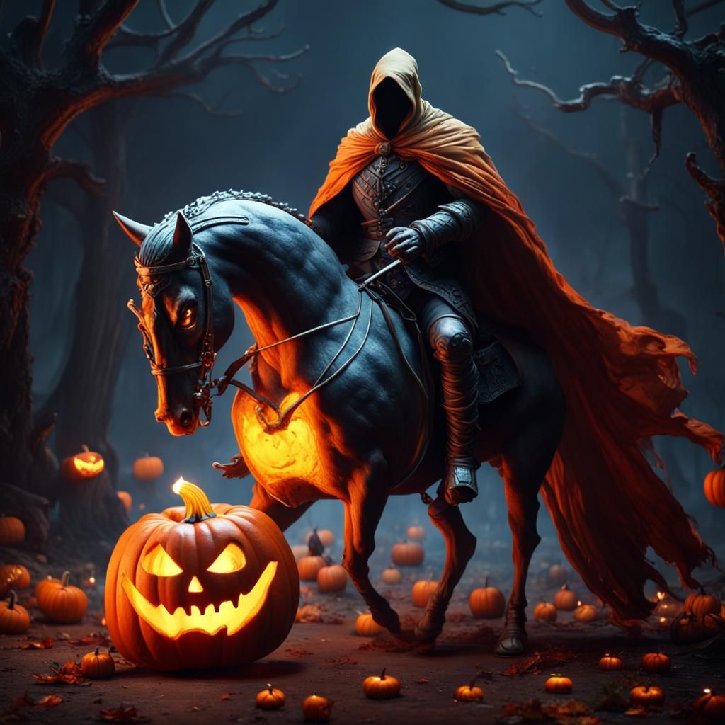 Headless Horseman with Jack-o'-Lantern: Fantasy Concept Art