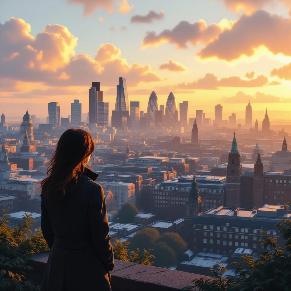 Hilly London Cityscape Panorama in Digital Art Style