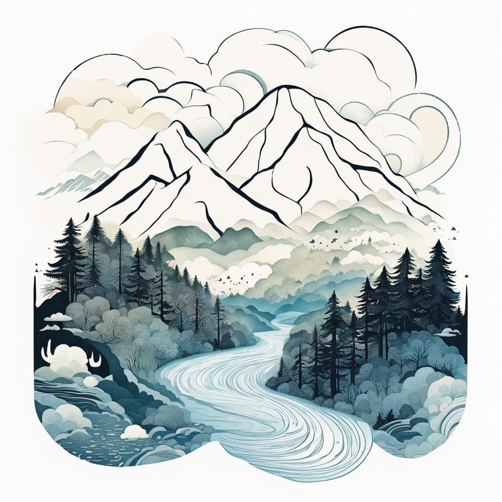 Maximalist Hydrologic Cycle in Pastel Silhouettes