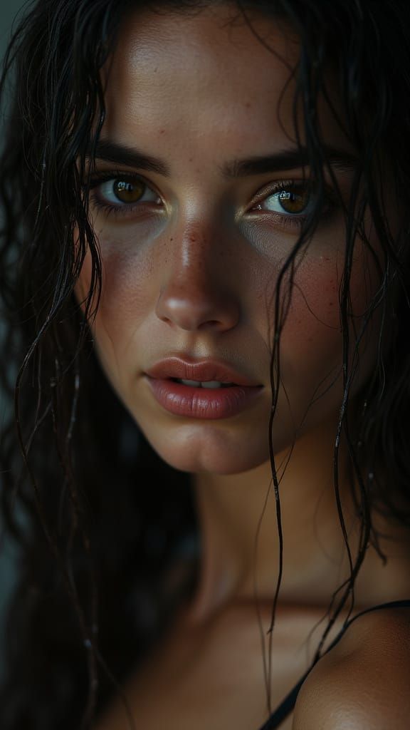 Ethereal Nordic Irish Goddess Emerges from Rainy Mist