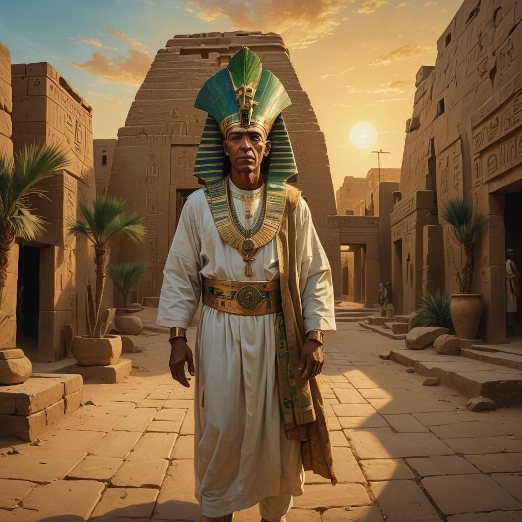 Surreal Ancient Egyptian Landscape with Green God Priest