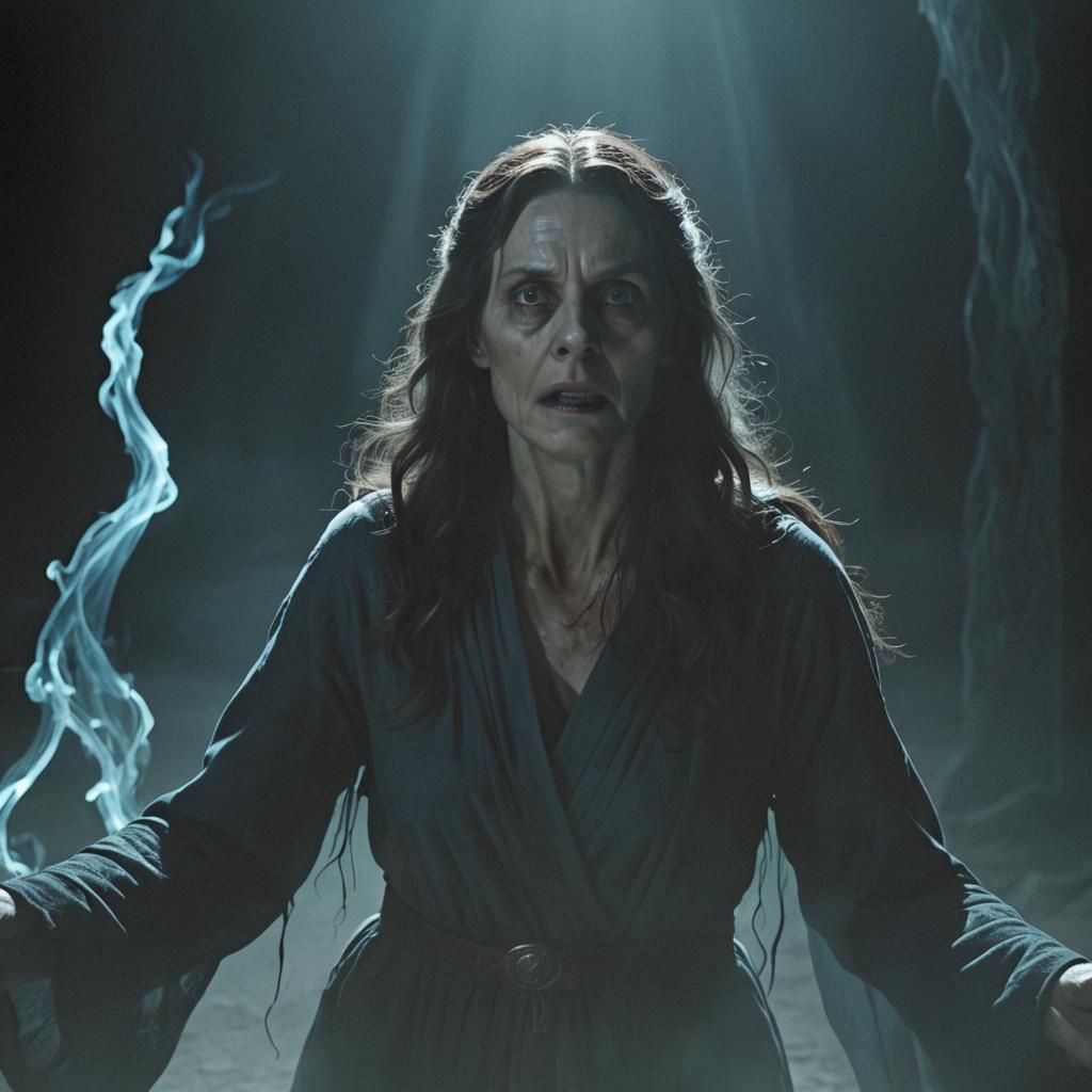 Ominous Portrait of Miriam Holloway in Film Noir Style