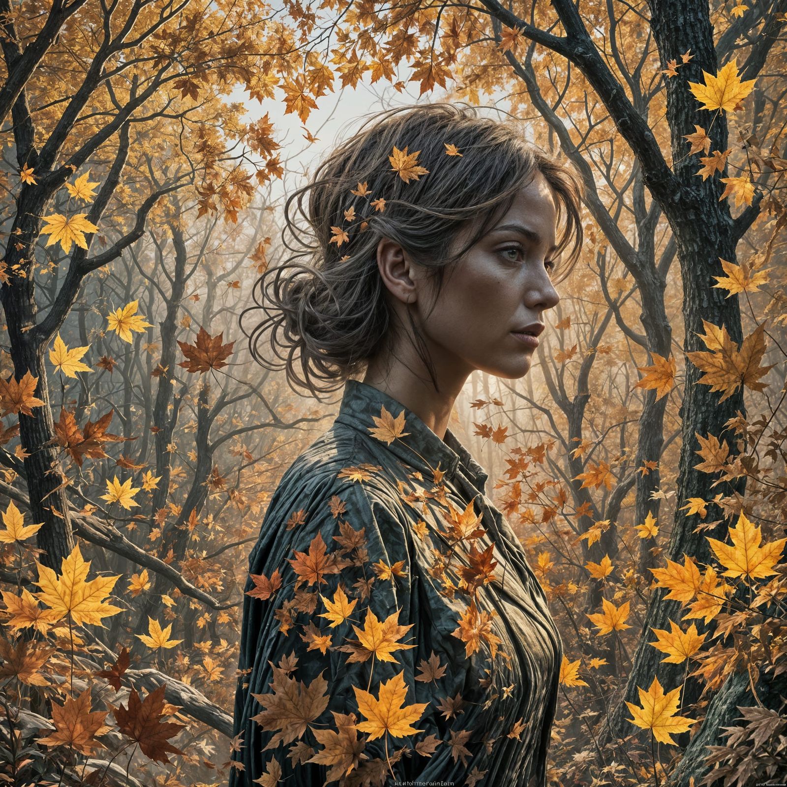 Autumnal Silhouette: Epic 3D Action Painting