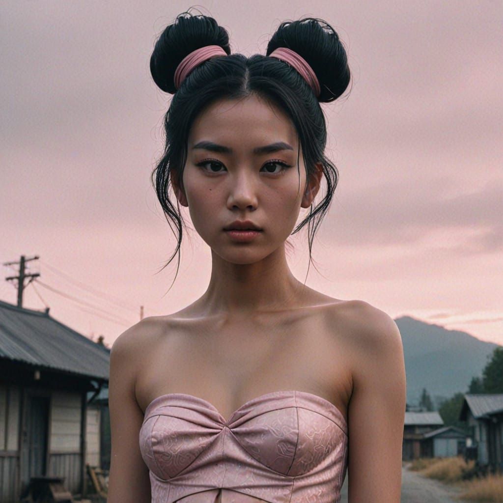 Petite Japanese Girl in Pink Top: Hyperrealistic Portrait