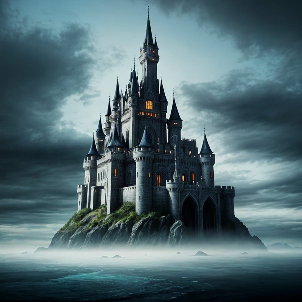 Epic Asymmetrical Castle in Alcohol Ink Style