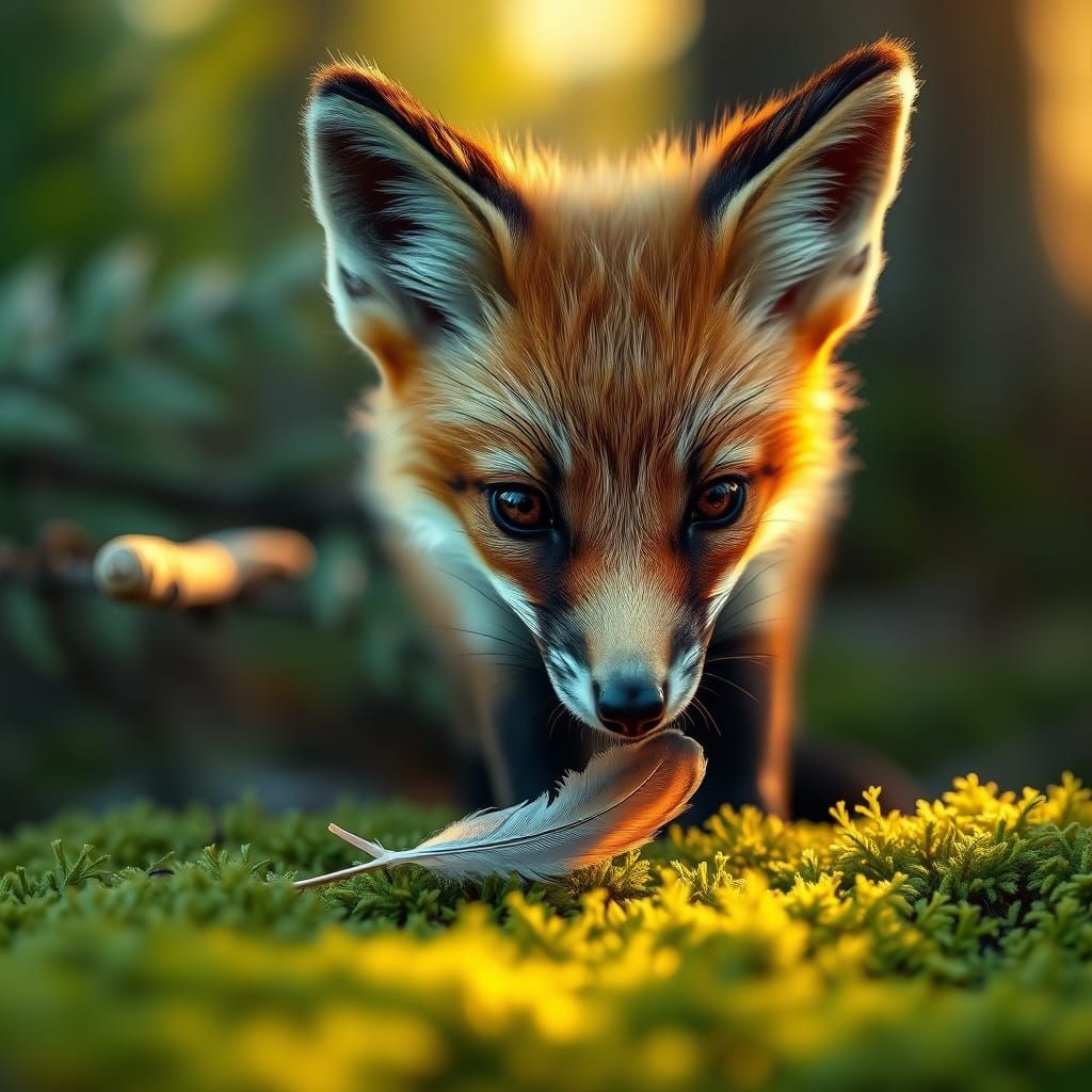 Surreal Realism Baby Fox in Whimsical Forest Setting