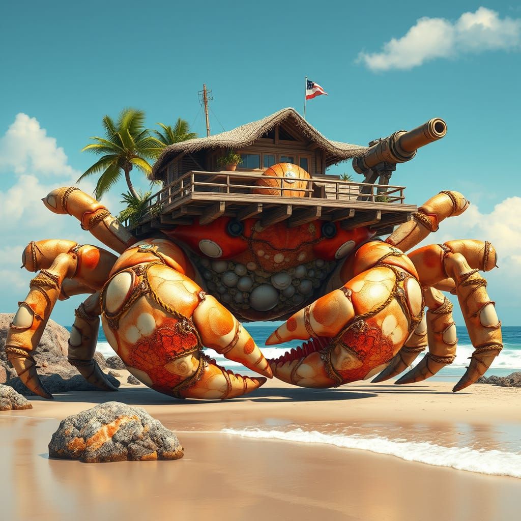 Colossal Crab with Beach Hut and Cannons