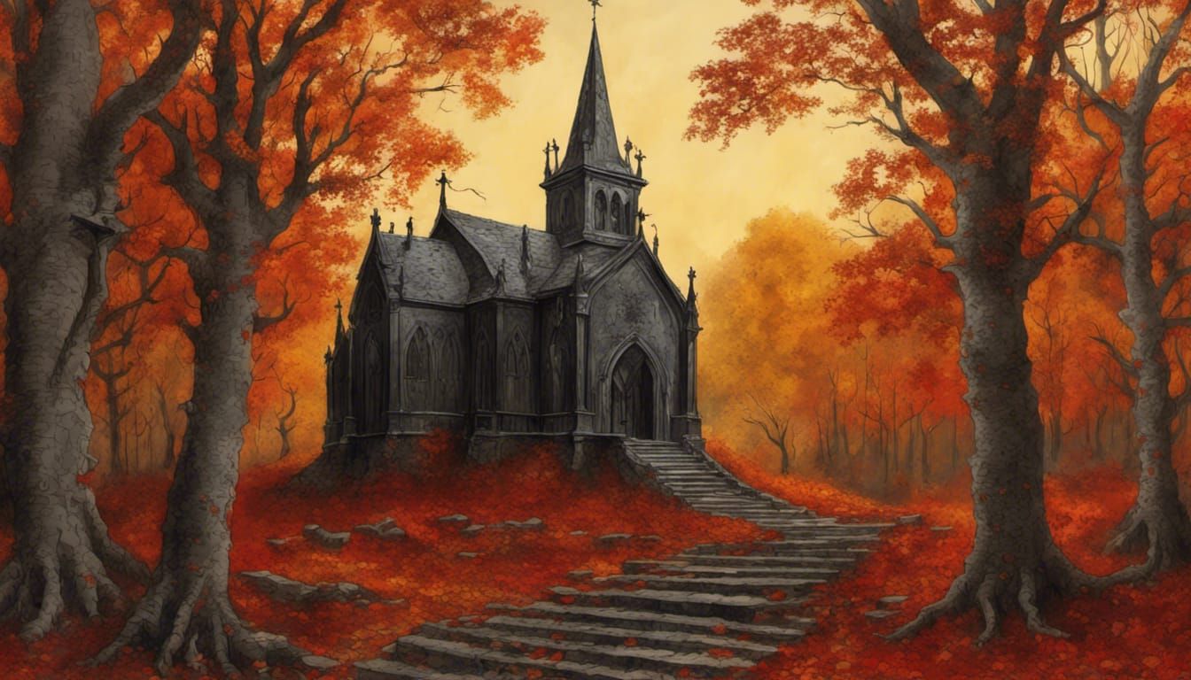 Intricate Medieval Chapel in Autumn Forest