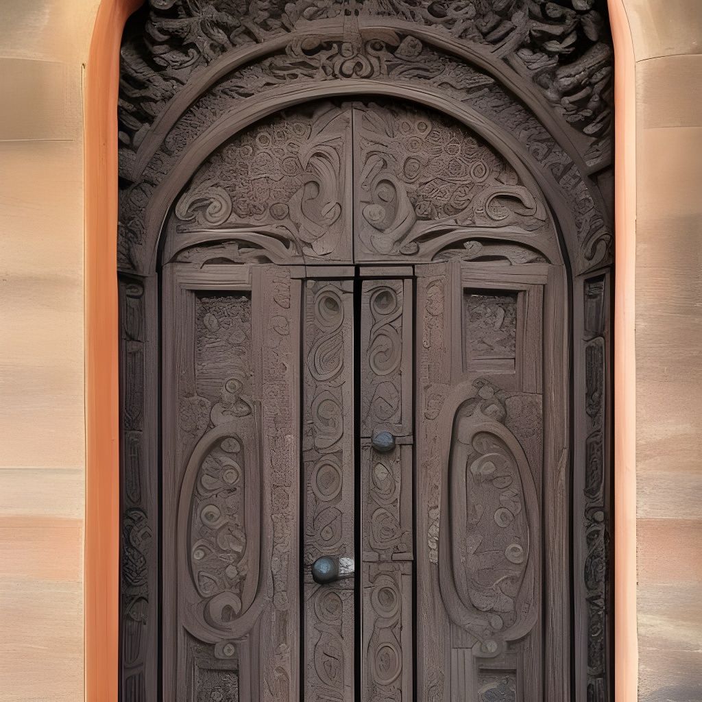 Ornate Carvings on Weathered Antique Wooden Door