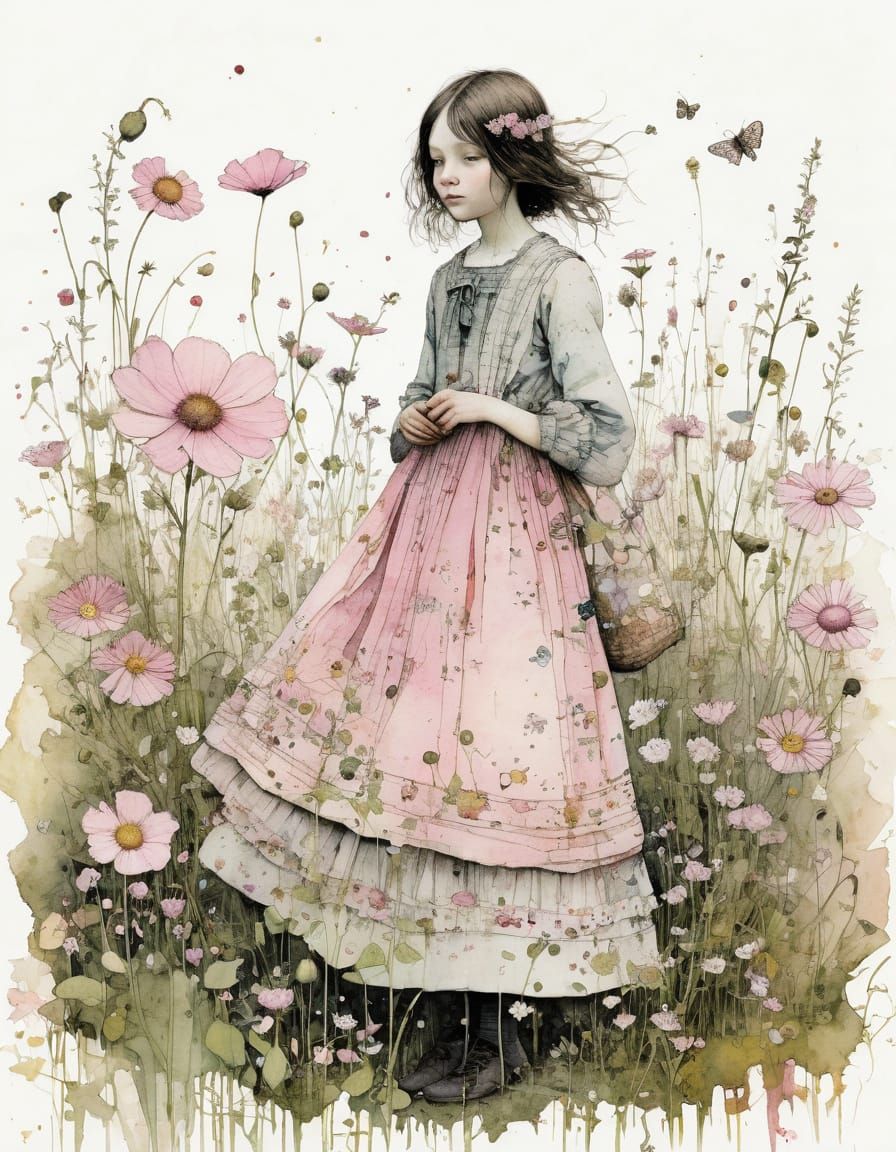 Pale Pink Wildflowers in Fantasy Illustration Style