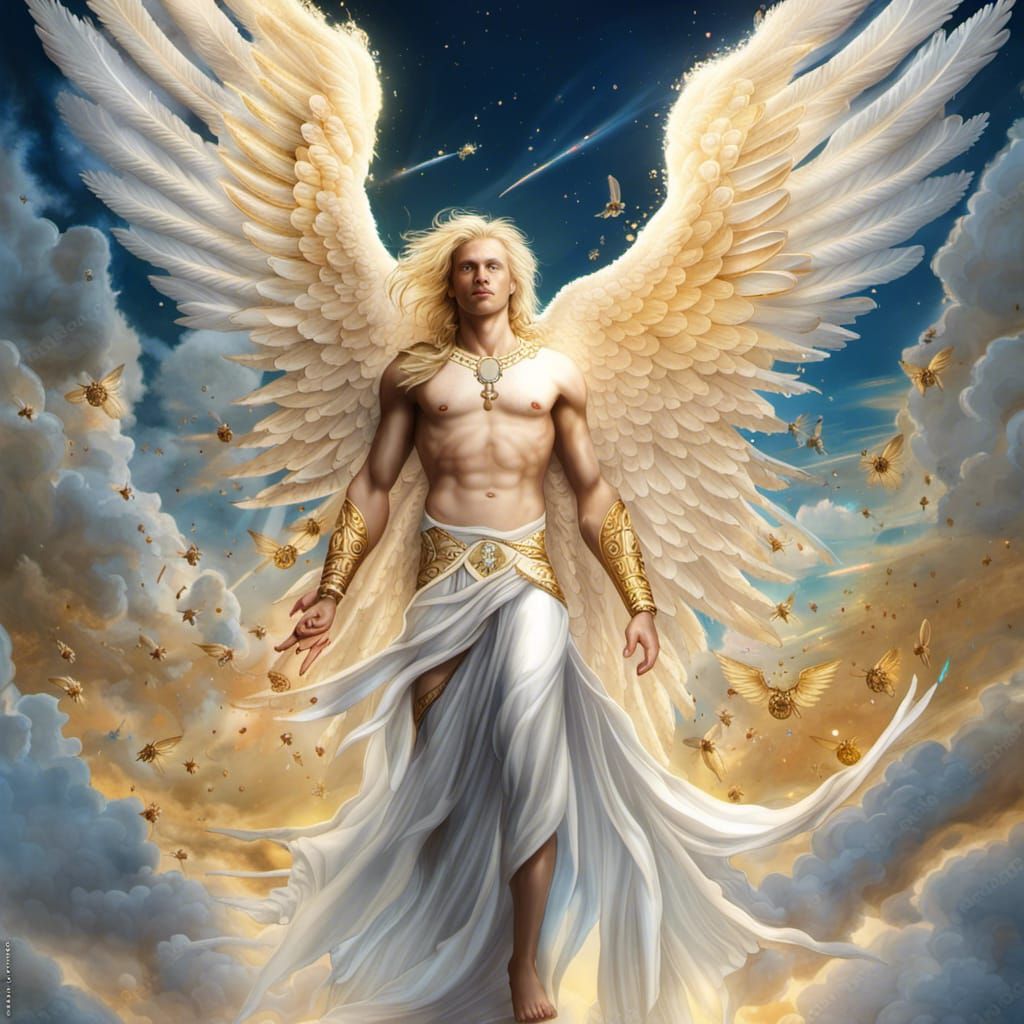 Photorealistic Male Angel with White Wings