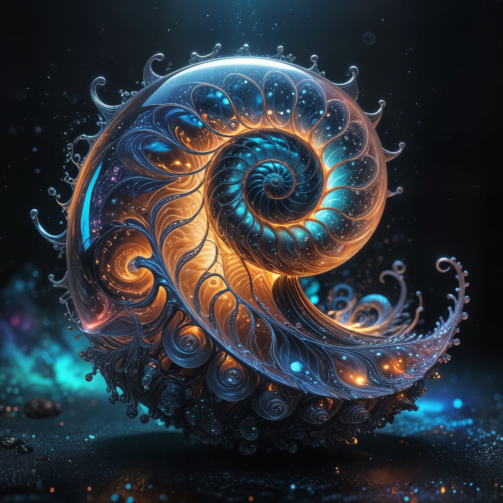 Ethereal Cosmic Nautilus in Shimmering, Radiant Splendor