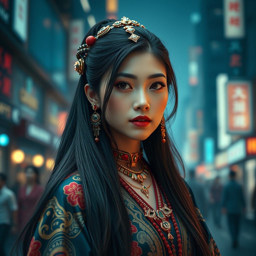 Hyperrealistic Portrait of a Chinese Woman in Cinematic Styl...
