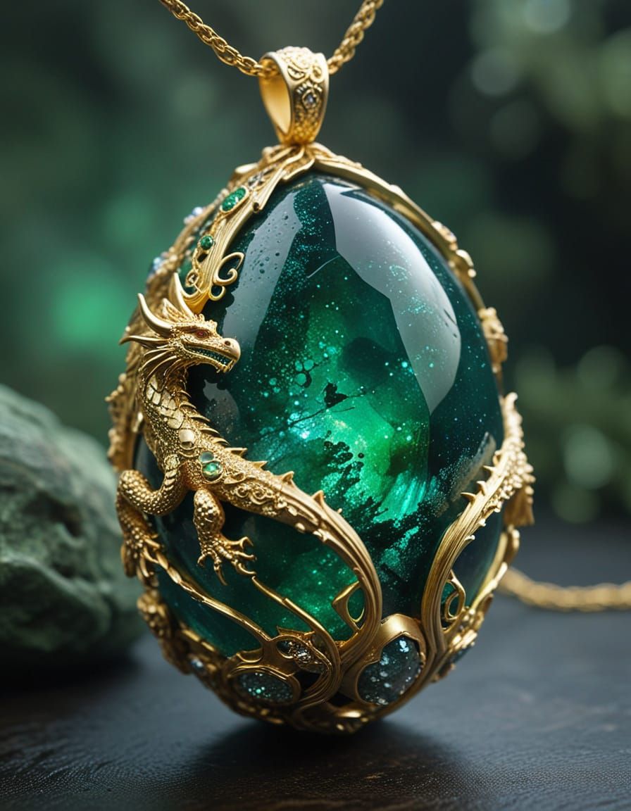 Ancient Celtic Queen with Hyperdetailed Dragon Egg Necklace