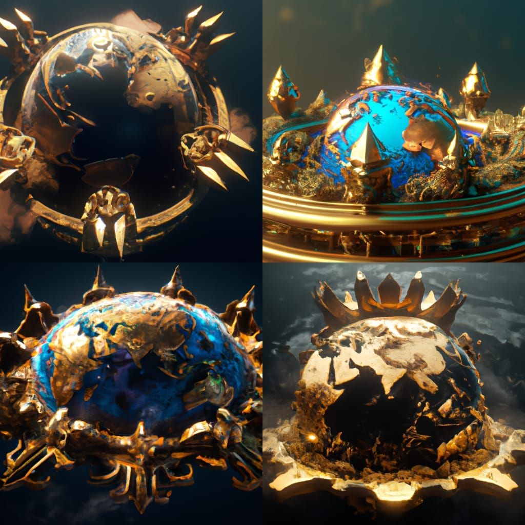 Golden Crowns Surround Earth in Dark Fantasy Art