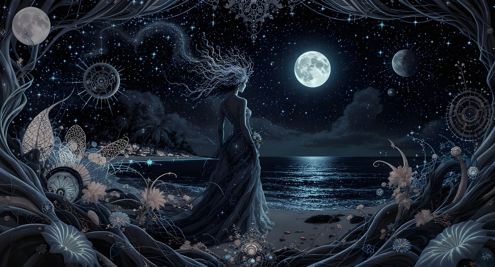 Woman on Tropical Beach: Steampunk Cyber-Fantasy Art