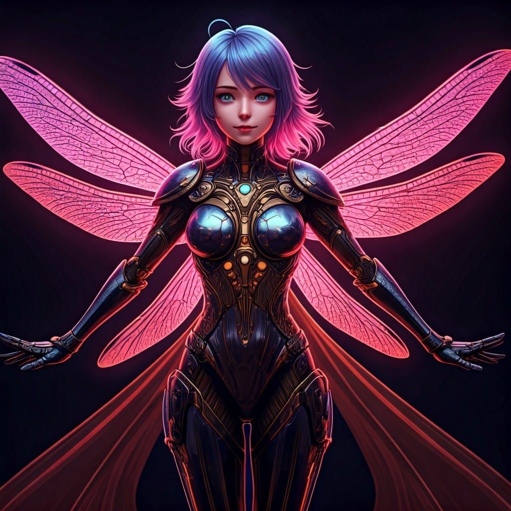 Glamorous Cyberpunk Android Fairy in Flight