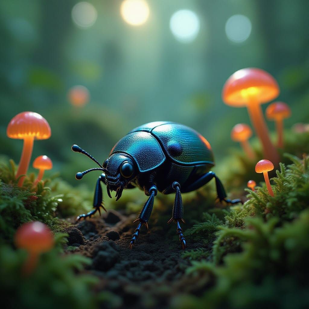 Iridescent Robot Beetle in Alien Jungle