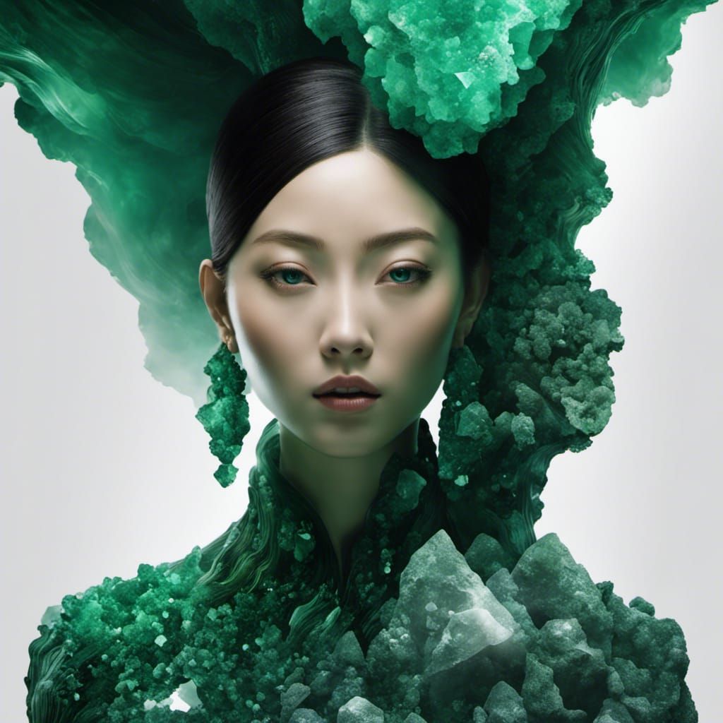Malachite Geode Reveals Crystalline Asian Woman Face