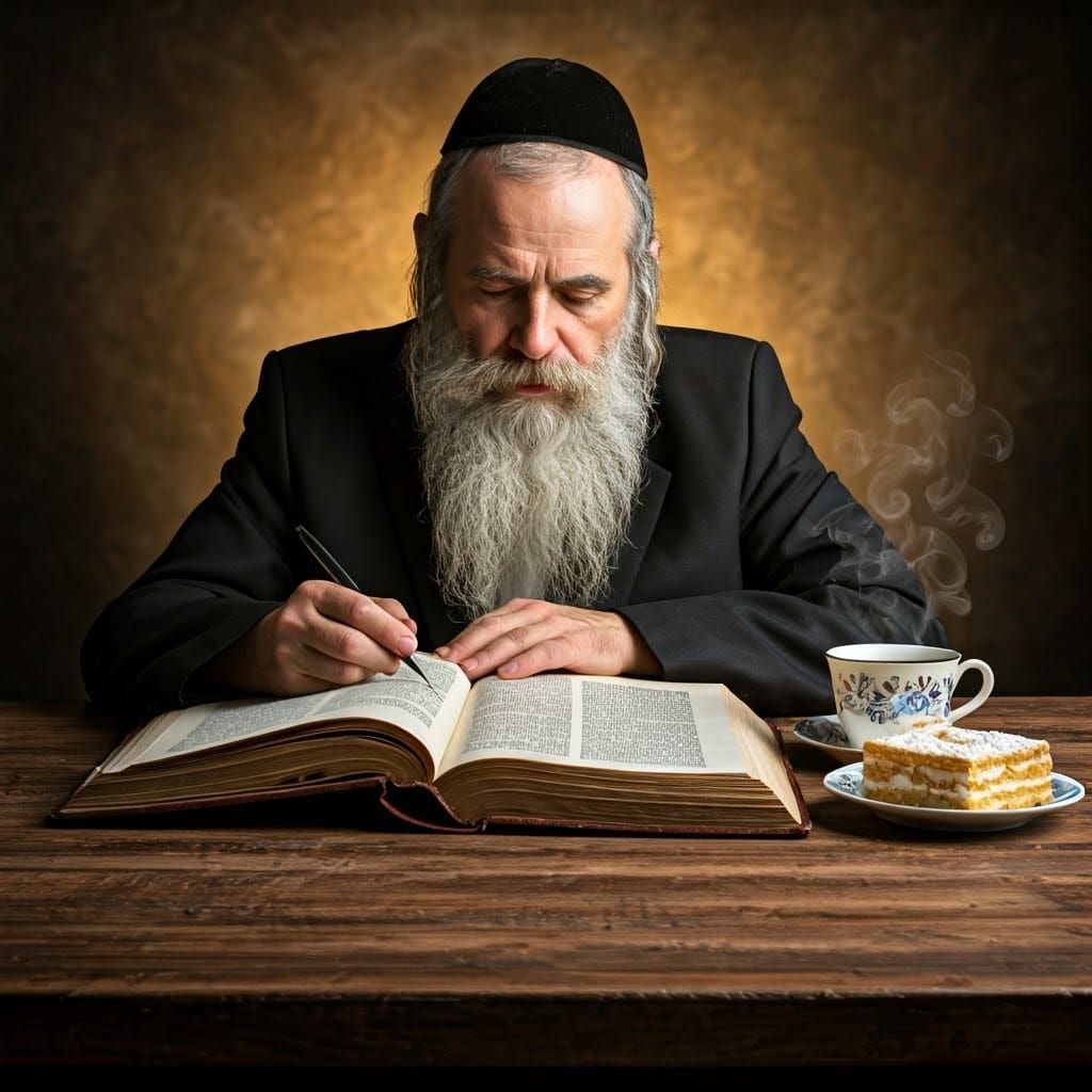 Devout Jew in Contemplative Study, Surrounded by Warm, Golde...