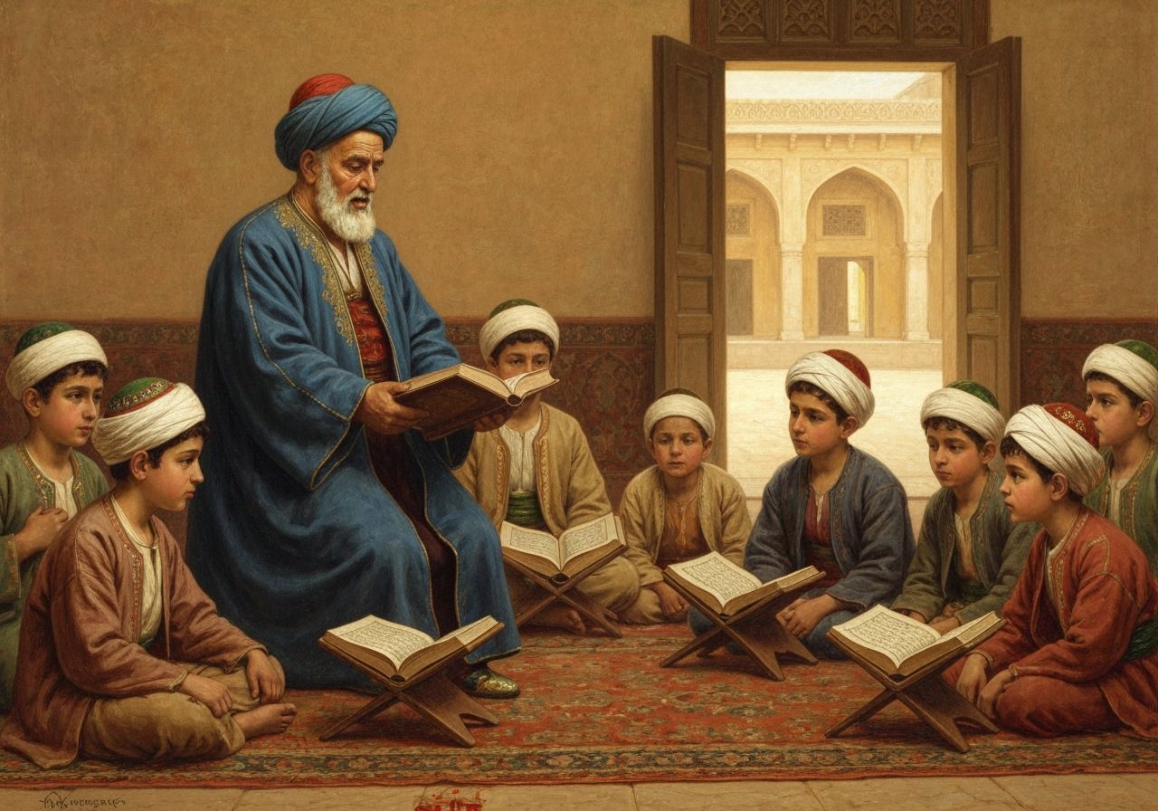 Boys Learning from Shaykh: Orientalist Style Painting
