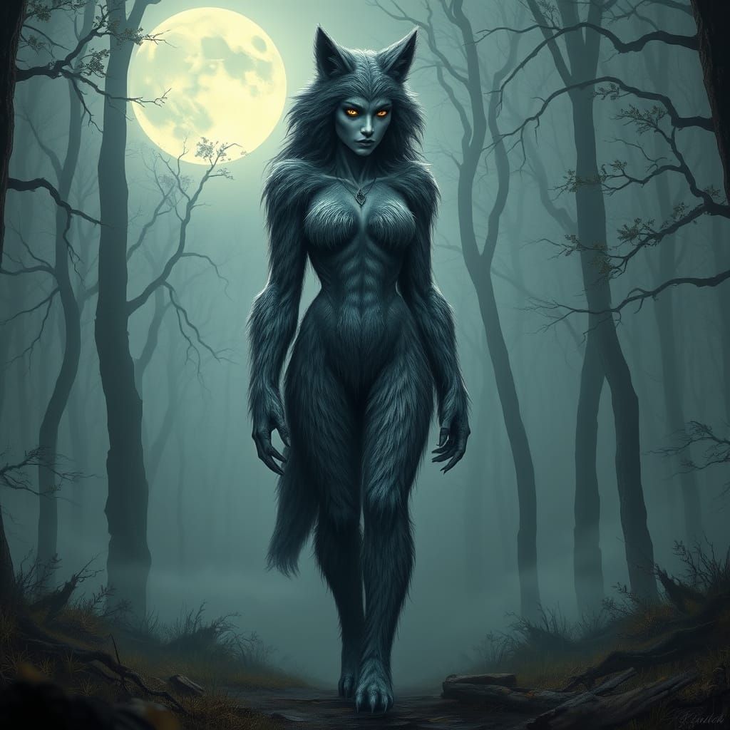 Gothic Werewolf Emerges Under Full Moon