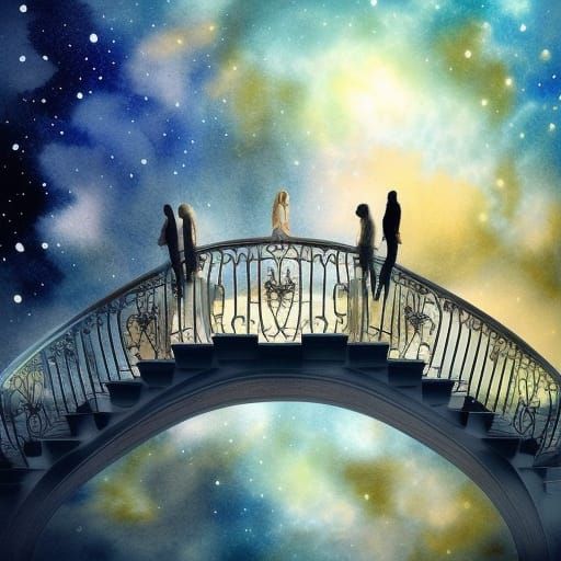 Grand Staircase to the Clouds in Cosmic Night Sky