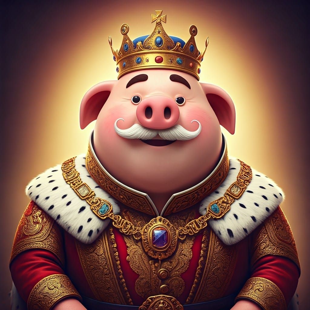 Regal Pig King in a 3D Rendered Scene