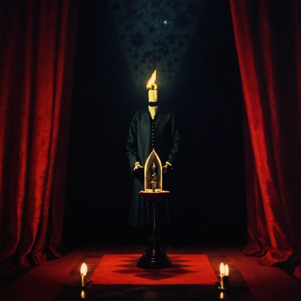 German Expressionist Candlelit Room with Starry Night