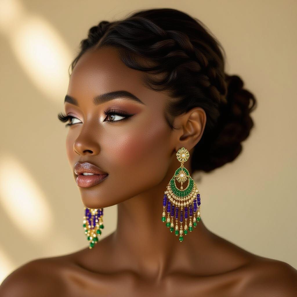 Elegant Black Woman with Handcrafted Beaded Earrings