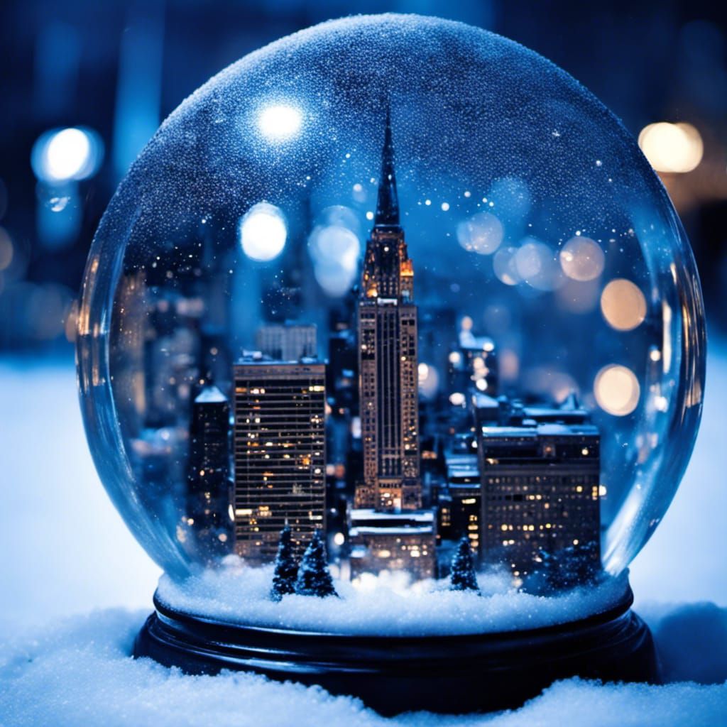 Night city in a snow globe