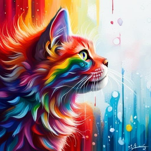Rainbow Kitten Graffiti Art in Street Style