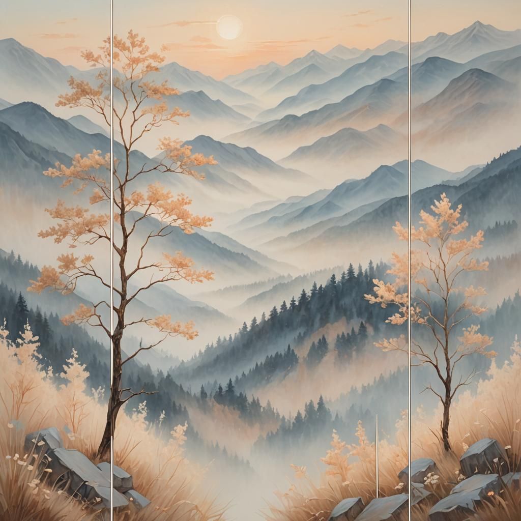 Cream Toned Mountain Vista in Pastel Colors