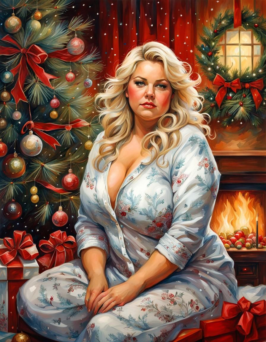 Christmas Scene with Curvy Woman in Fantasy Art Style