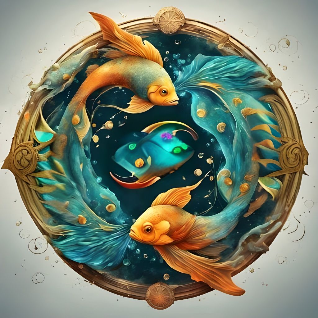 Pisces Zodiac Symbol in Fantasy Art Style