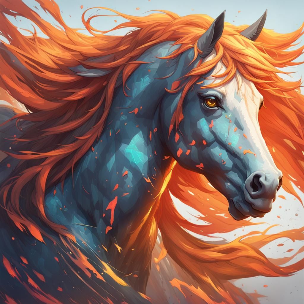 Fiery-Eyed Horse Portrait in Hyperdetailed Style