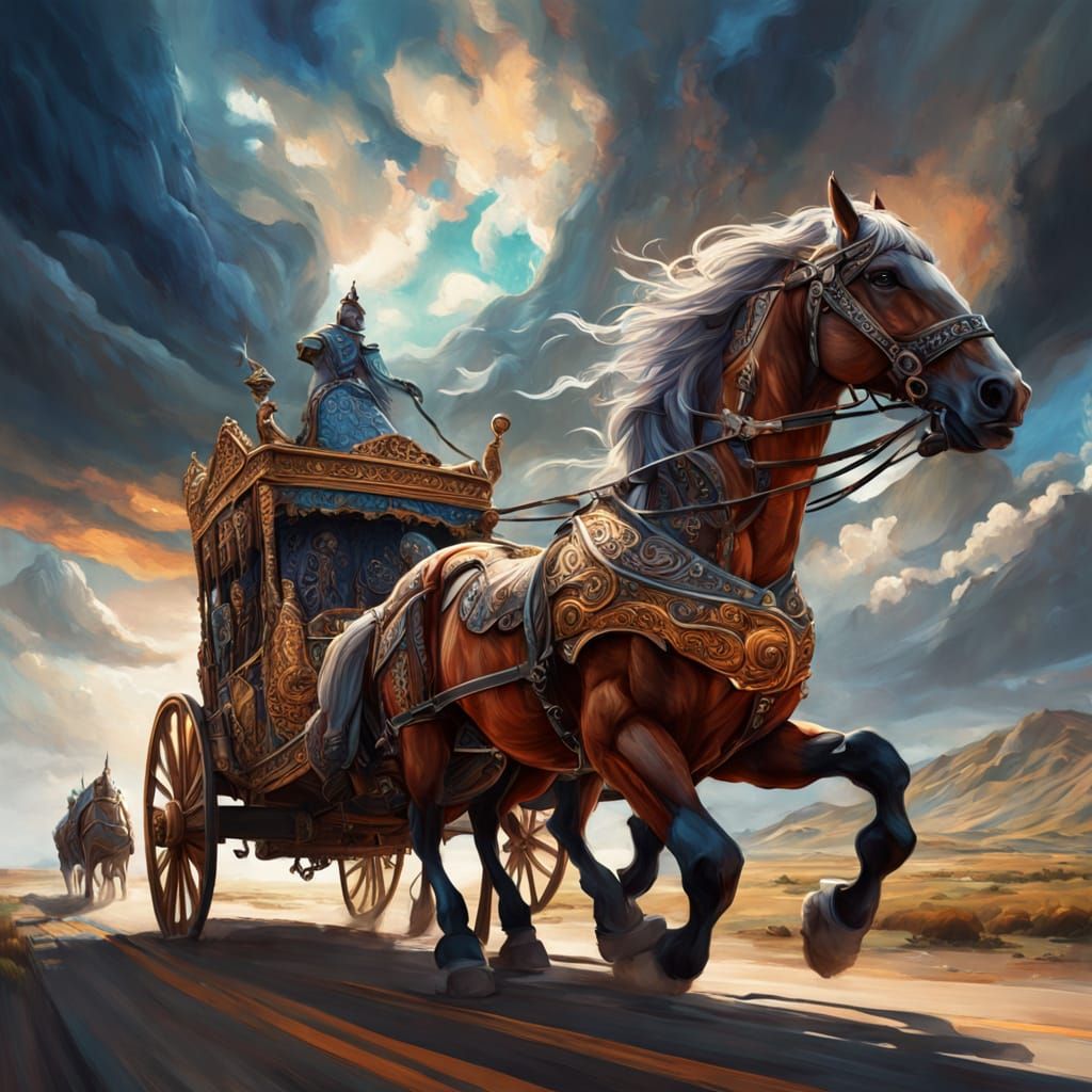 Fantasy Chariot Under Full Moon Sky